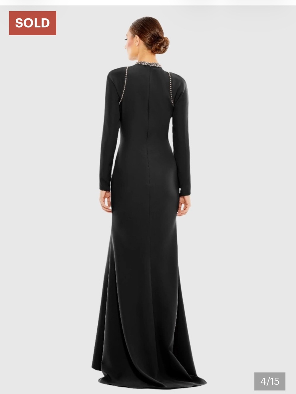 IEENA FOR MAC DUGGAL Black Raglan Long Sleeve High Neck Gown Size 12 Rhinestones